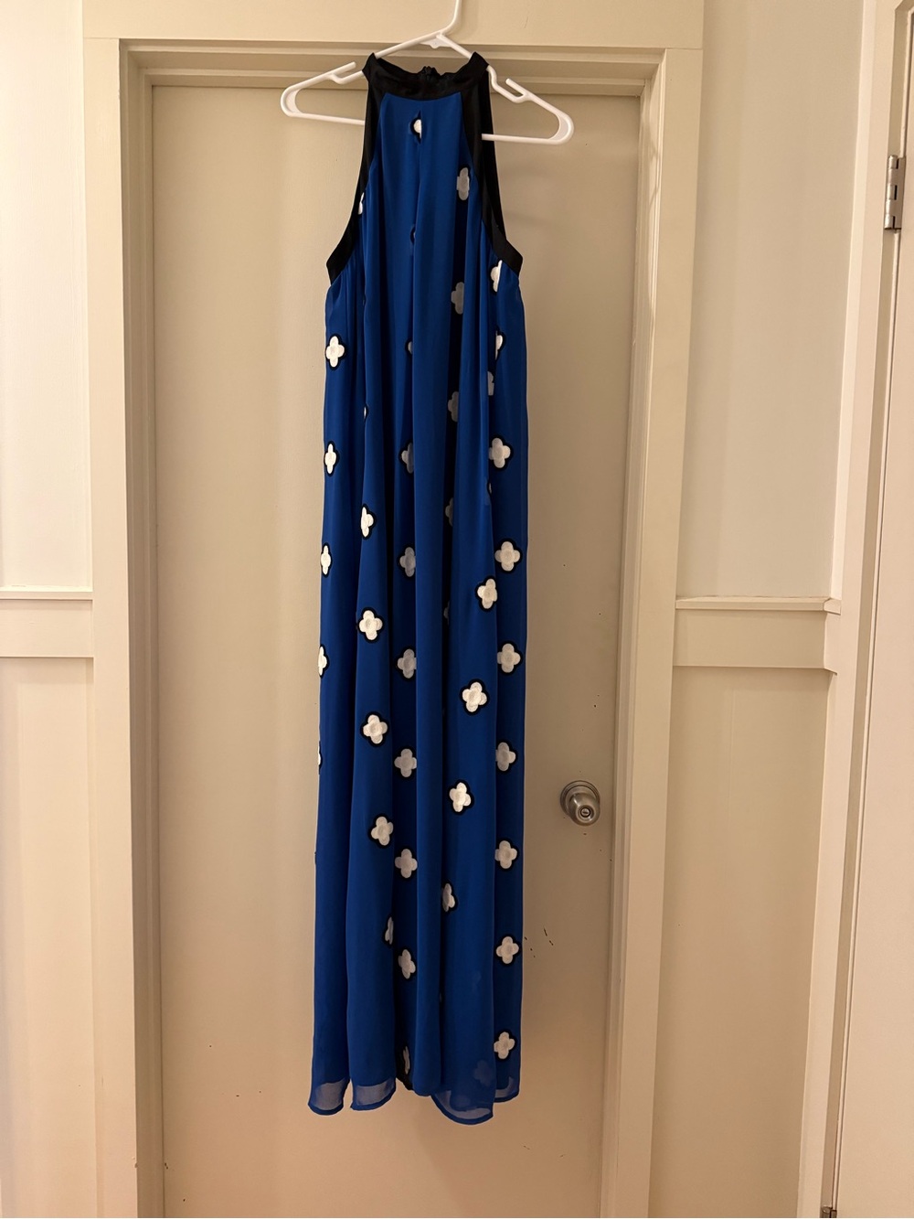 BCBGeneration Blue Halter Maxi Dress with White Appliqués